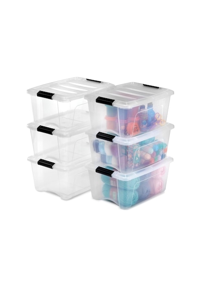 Kutu, Plastik Saklama Düzenleyici, 6'li Paket, 6 X 15 L, Sabit, Klipsler, İstiflenebilir, Çok Amaçlı, Oturma Odası, Diğer