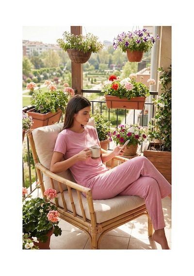 Lela Regular Fit Bisiklet Yaka Kısa Kollu Bayan Pijama Takımı 65750107 Pudra