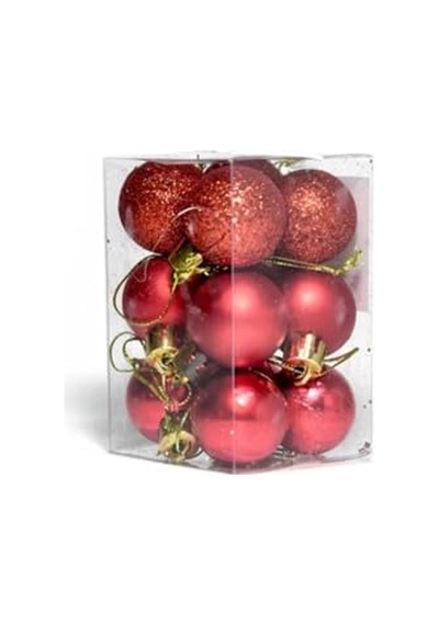 12'li Kırmızı Yılbaşı Topu 3 Cm, Noel Ağacı Topu, Çam Ağacı Topu, Kırmızı
