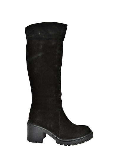 Fox Shoes R654047702 Siyah Hakiki Deri Süet Kalın Topuklu Kadın Çizme Siyah