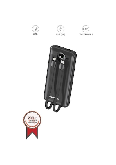 Özel Seri Aksesuar Enerji Kaynağı Kablolu Model Powerbank Trm-1015 Siyah 10000mah Çok Renkli