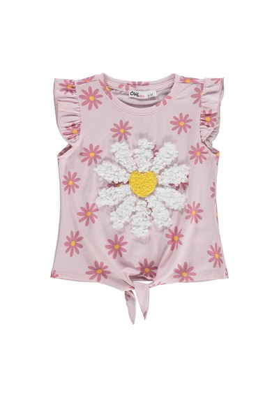Civil Girls Papatya Desenli 2-5 Yaş Tişört - Pudra