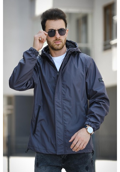 Oksit Hilti Ken Slim Fit Kapüşonlu Su İtici Mevsimlik Mont Fume
