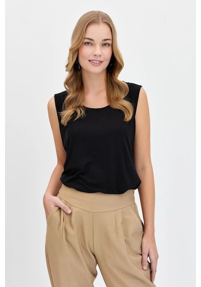 Desen Triko Kadın Sıfır Yaka Flamlı Kumaş Basic Askılı T-shirt 24086 Siyah Siyah Desen Triko Kadın Sıfır Yaka Flamlı Kumaş Basic Askılı T-shirt 24086 Siyah Siyah