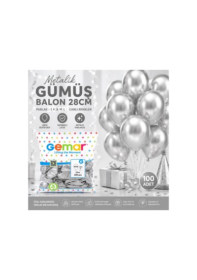 Gm-110-38 Metalik - Gümüş Balon 11&amp Apos &amp Apos - 28cm - 100 Parça Bx40 Diğer