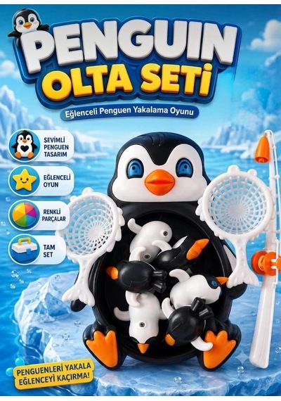 10 Parçalı Eğlenceli Eğitici Oltayla Penguen Yakalama Oyunu Banyo Ve Plaj Oyuncağı Seti Siyah