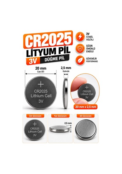 Cr2025 Pil 3v 2 Adet Rio Cr 2025 Para Pil Lityum Düğme Pil Araba Kumandası Baskül Tartı Pili Saat Oyuncak Cihaz Pili