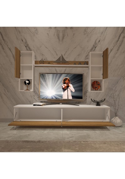 Decoraktiv Eko 5da Mdf Std Silver Tv Ünitesi Tv Sehpası - Beyaz Pera Beyaz - Meşe