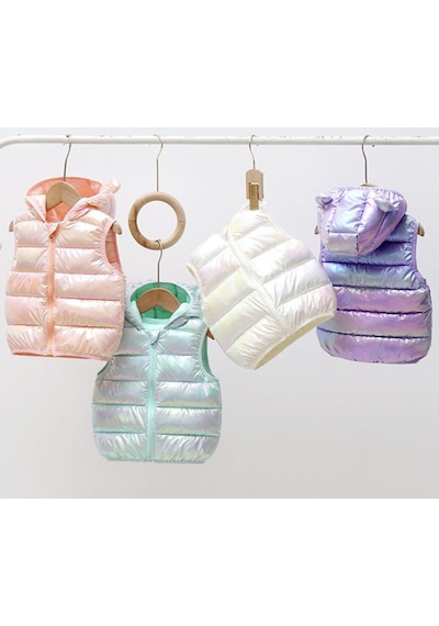 Petityu Parlak Puffy Teddy Kulaklı Pufudik Şişme Yelek Pufudik Mint Kız Çocuk Yelek Mint
