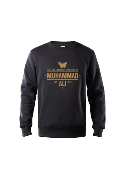 Erkek Siyah Kelebek Muhammed Ali Baskılı Sweatshiirt Siyah