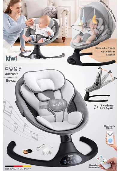 Kiwi Eggy Ana Kucağı, Electric Baby Swing - Antrasit Antrasit