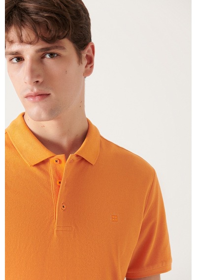 Avva E001004 Serin Tutan Standart Fit Normal Kesim Erkek Polo Yaka T-Shirt - Turuncu