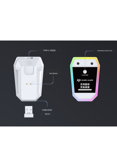Dark Alien X1 Kablosuz 3 Modlu Oyuncu Mouse- 59 Gram 400 Mah Batarya- Makrolu Diğer