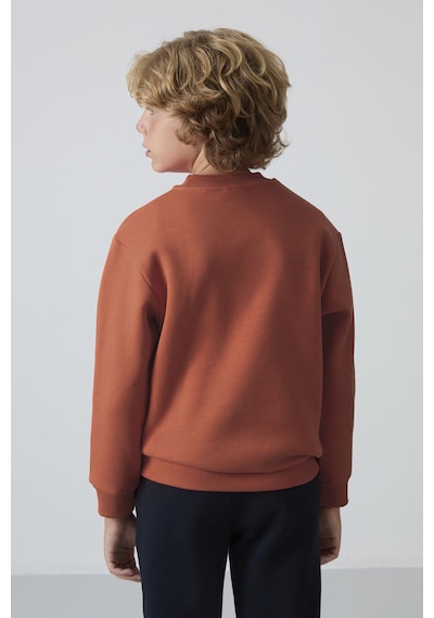 Tommylife Kiremit Pamuklu Kalın İçi Tüylü Yumuşak Dokulu Standart Fit Nakışlı Erkek Çocuk Sweatshirt - 11232 Kiremit