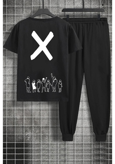 Uyguntarz Unisex Design X Baskılı 2'li Eşofman Takımı Siyah