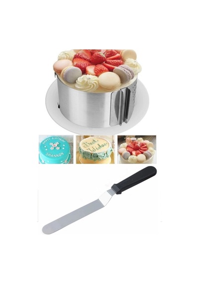 Set Kek Ve Pasta Paslanmaz Yuvarlak Kelepçeli Ayarlanabilir Çember - Eğik Pasta Spatulası Metal Meta Diğer
