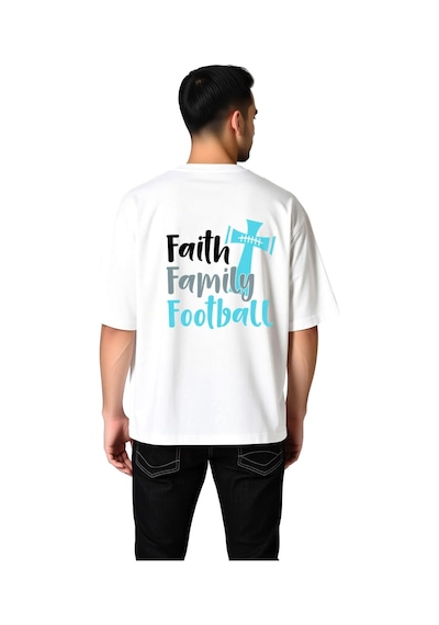 Paybuy Erkek Oversize Tişört İman Aile Futbol Grafik Baskılı %100 Pamuk Beyaz