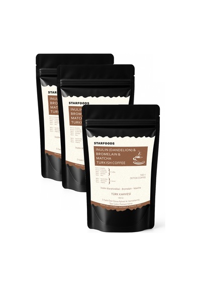 3 Paket No: 2 Detox Coffee İnülin & Bromelain & Matcha Coffee Detox Türk Kahvesi Diğer