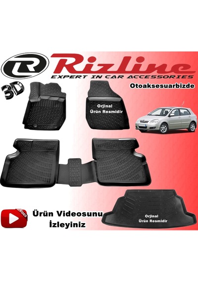 Corolla Uyumlu Hb 3D Havuzlu Paspas+Bagaj Havuzu 2001-2007 Arası Rizline N11.7611