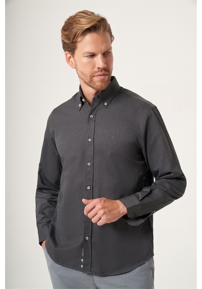 İmza Füme Düğmeli Yaka Gabardin Slim Fit Pamuklu Gömlek 1004265129 Antrasit