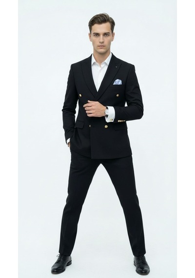Plus Scorpion Erkek Kruvaze Blazer Ceket Slim Fit Premium Dokulu Şık Klasik Ceket Siyah