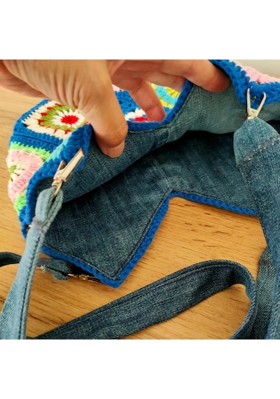 Newdaycraft El Örgüsü Tığ İşi Bohem Kare Motif Renkli Tote Çanta Çok renkli