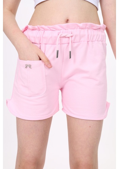 Toontoy Kids Toontoy Kız Çocuk Beli Lastikli Tek Cepli Basic Şort Açık Pembe