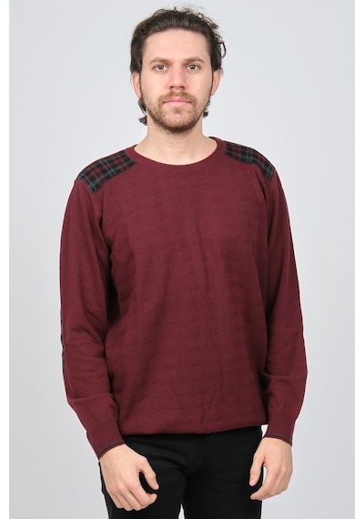 Desen Triko Erkek Bisiklet Yaka Saf Yün Kazak 0246537 Bordo Bordo