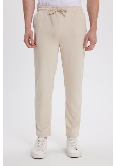 Tudors Erkek Slim Fit Dar Kesim Beli Bağcıklı 3 Cepli Geniş Paça Kemik Eşofman Altı-41911 Kemik
