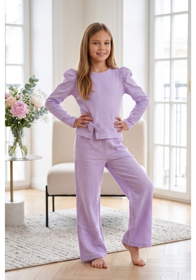 New Kids Kız Takım Çocuk Uzun Kol Lila Fiyonk Detaylı Kız Takım -91227