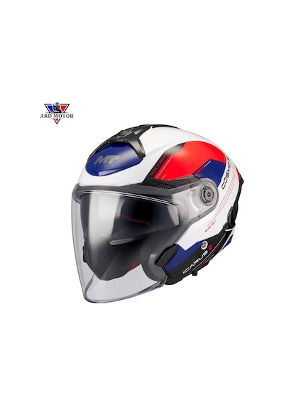 Mt Helmets Cosmo Sv Icarus A5 Parlak Güneş Vizörlü Kask Mavi - Beyaz - Kırmızı