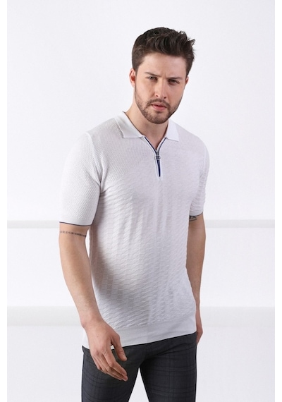 Ferraro Beyaz Polo Yaka Fermuarlı Erkek Pamuk Triko T-Shirt-Beyaz (417942103) Beyaz