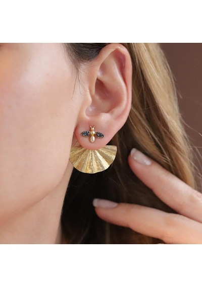 Mini Arı Gold Kaplama Gümüş Küpe Gümüş
