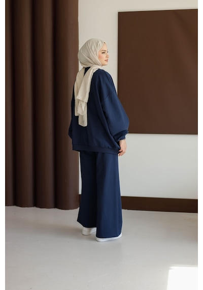 Moonsc Kadın Oversize 2 İplik Tesettür Takım Lacivert