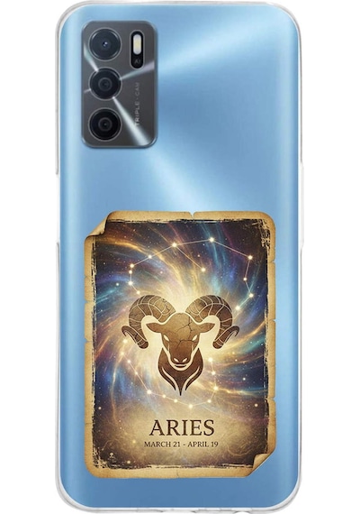 Oppo A16 İle Uyumlu Burç Kartları Koç Tasarımlı Şeffaf Silikon Kılıf Şeffaf