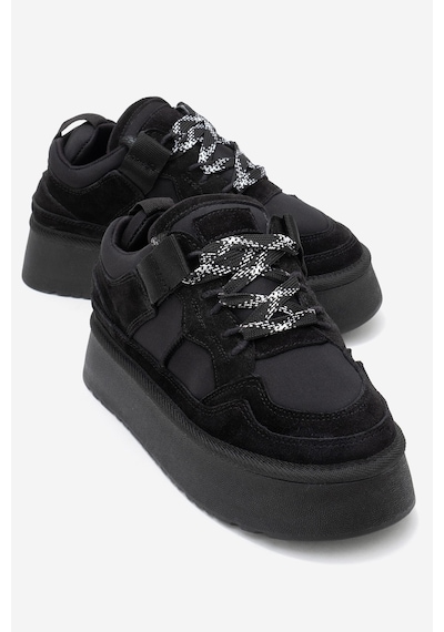 Raven Siyah Süet Hakiki Deri Kadın Platform Sneaker Siyah