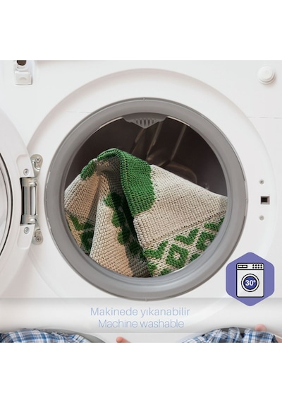 Soffy Krem & Yeşil 2 Adet 50x70 Cm Banyo Paspası %100 Doğal Pamuk Ayak Paspası Ayak Havlusu Krem - Yeşil
