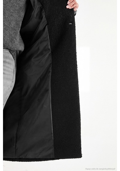Lela Oversize Fit Mono Yaka Düğmeli Buklet Uzun Kaşe Kaban Kadın Kaban 6811997 Siyah