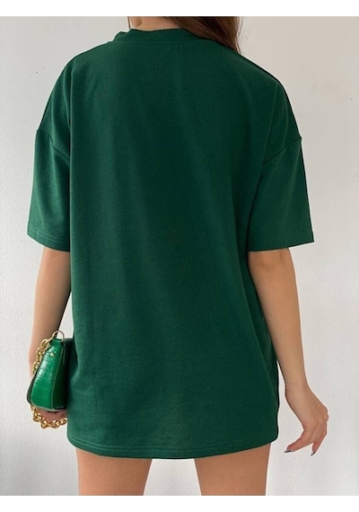Startmore Unisex Pamuk Bisiklet Yaka Oversize T-shirt Yeşil