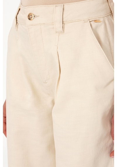 U.S. Polo Assn. Kadın Ekru Loose Fit Kanvas Pantolon 50309133-VR019