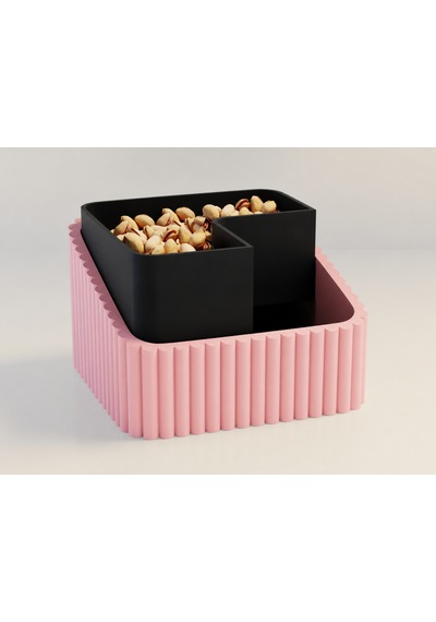 3d Baskı Fıstık Kasesi - Çift Hazneli Kabuk Ayırıcı Sunum Kasesi - Pembe Siyah Diğer