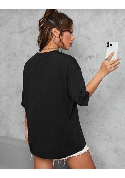 Kozia Outdoors Kozia Kadın Yüzü Detaylı Oversize T-şhirt Siyah SIYAH