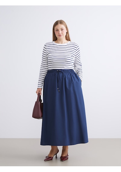 Lcwaıkıkı Classic Lacivert Beli Lastikli Poplin A Kesim Etek
