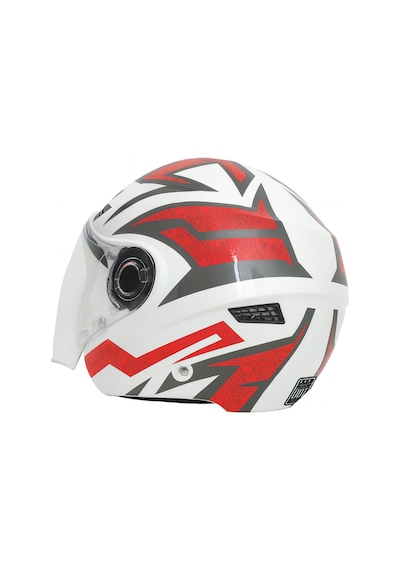 Gp Gx Mks005-Pwrg Şeffaf Vizörlü Motosiklet Yarım Kask Beyaz Kırmızı