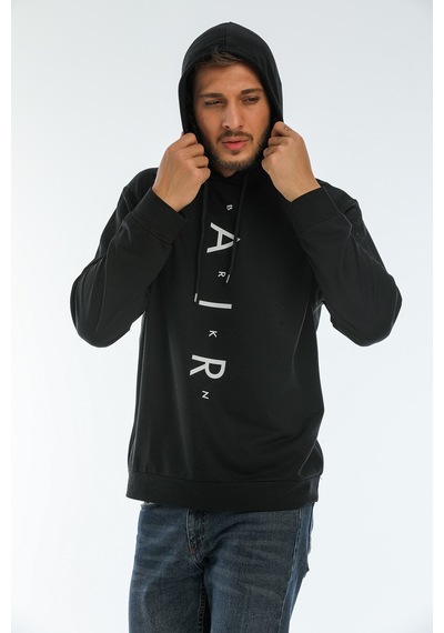 Süperlife Erkek Kapşonlu Regular Fit Air Baskılı İnce Sweatshirt Spr22sw162 Siyah