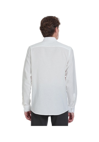 Hatemoğlu Beyaz Comfort Fit Çizgili Düğmeli Yaka 100% Pamuk Uzun Kollu Casual Gömlek