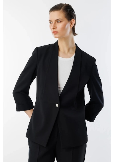 Ekol Kadın Tek Düğmeli Siyah Blazer Ceket 04128 Siyah