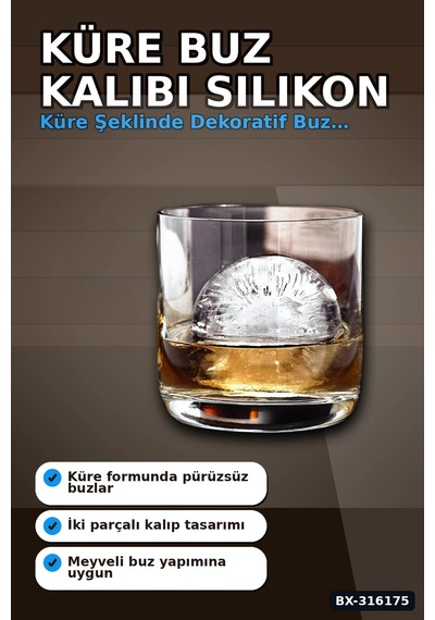 Küre Buz Kalıbı Yuvarlak Silikon İçecek Ve Dondurma Kalıbı 1 Adet 4.5 Cm Bx-316175