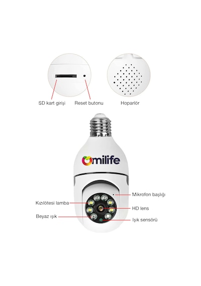 Ampul Kamera Wifi 360 Derece Kablosuz Güvenlik Kamerası Ev Ofis Ampul Tip Kamera 1 Ad