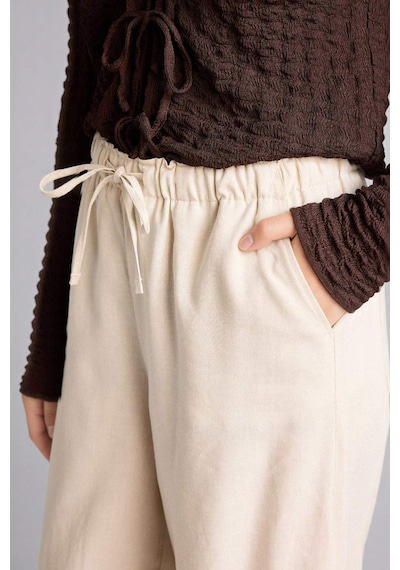 Defacto Wıde Leg Çift Cepli Beli Lastikli Standart Boy Keten Karışımlı Pantolon E1981ax26smbg286 Bej-bg286
